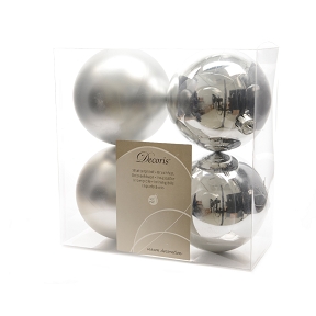 Boules noel plastique argent assorties ø 100 mm (x4)