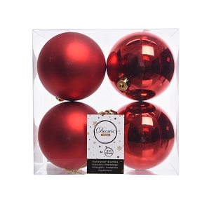 Boules noel plastique rouge assorties ø 100 mm x 4