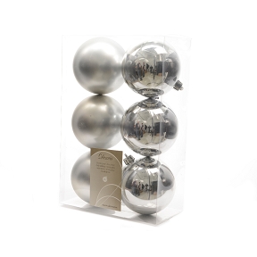 Boules noel plastique argent assorties ø 80 mm (x 6)