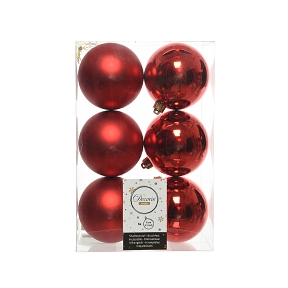 Boules noel plastique rouge assorties ø 80 mm (x 6 ) 