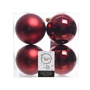 Boules noel plastique bordeaux assorties ø 100 mm x 4 