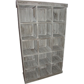 Armoire bois 15 casiers pin vieilli 119 x 39 ht 200cm