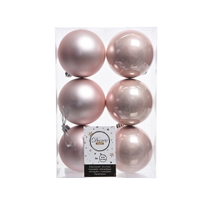 Boules noël plastique rose poudre assorties ø80 mm (x 6)