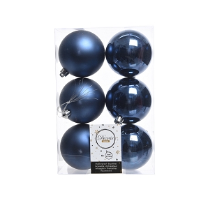 Boules noël plastique bleu nuit assorties 80mm x 6