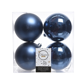 Boules noël plastique bleu nuit assorties ø100mm x 4