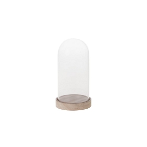 Cloche verre sur socle en bois Ø 10 cm, ht 19.5 cm