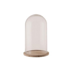 Cloche verre sur socle bois ø 18 cm, ht 28 cm