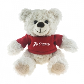 Peluche ours blanc-écru t-shirt rouge "je t'aime"