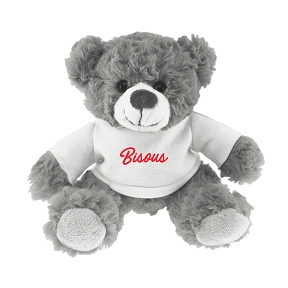 Peluche ours gris t-shirt blanc "bisous"