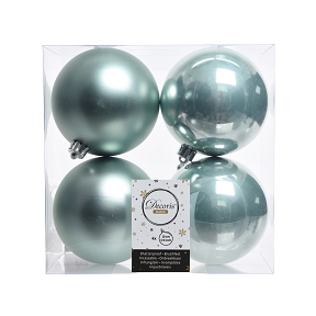 Boules noël plastique vert pale assorties ø100 mm x 4