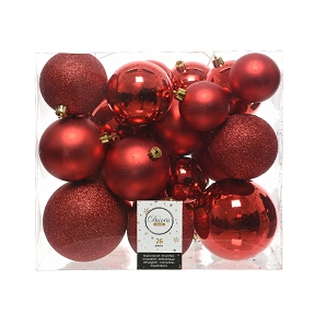 Boules noël plastique mix rouge (x 26)