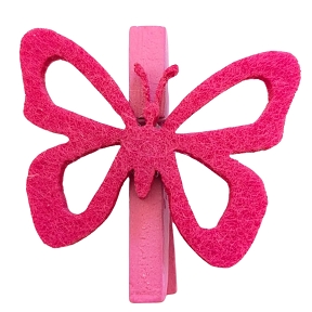 Pince à linge avec papillon feutrine fuchsia 5 cm (x12)