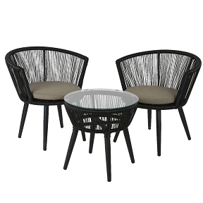 Salon Jardin Noir 2 Fauteuils + 1 Table Basse