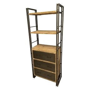 Etagere metal et bois 4 tiroirs 79 x 39 ht 190cm