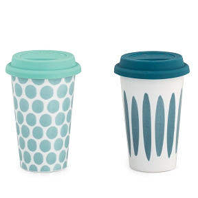 Mug bleu avec couvercle ø 9 ht 14.5 cm