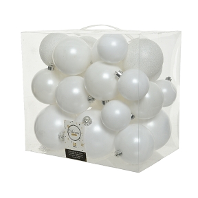 Boules noël plastique blanche assorties (x 26)