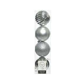 Boules noël plastique argent assorties ø100mm (x 4)