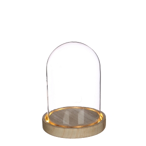 Cloche verre sur socle bois lumineux ø10 ht 15cm