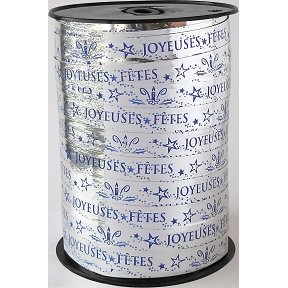 Bolduc joyeuses fêtes argent 10 mm x 225m