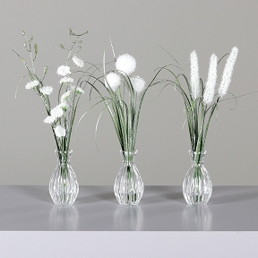 Herbe pailletée blanche dans vase verre ht 35 cm