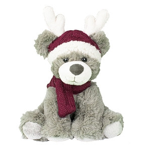 Peluche ours gris bonnet renne 25 cm