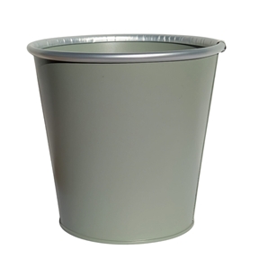Cache-pot métal vert sauge bord argent Ø13 ht 12.5 cm
