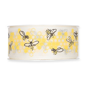 Ruban tissu crème motif abeilles 40mm x 18m