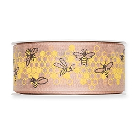 Ruban tissu rose motif abeilles 40mm x 18m