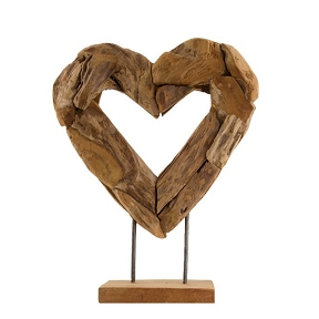 Cœur teck sur socle 38 x 12 ht 48cm