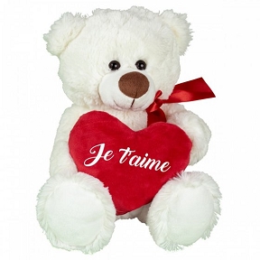 Peluche Ours Blanc Coeur Rouge "Je T'aime"