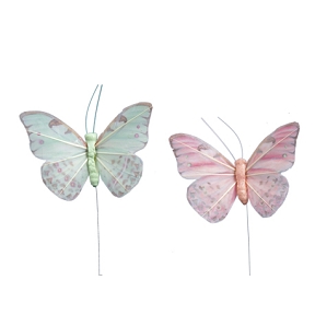 Papillons 8.5 Cm Rose-Vert Ass X 12