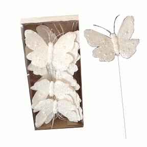Papillons 11cm Blancs Pailletes X 12