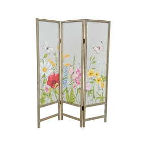 Paravent 3 Panneaux Motif Fleurs Ht 182cm