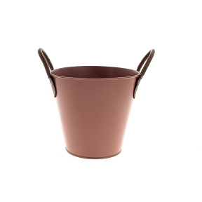 Cache-Pot Zinc Vieux Rose Anses Cuir Ø17 Ht 15cm