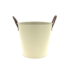 Cache-Pot Zinc Creme Anses Cuir Ø22 Ht 21cm