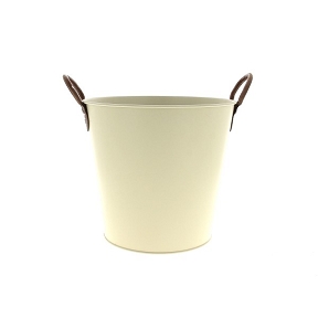 Cache-Pot Zinc Creme Anses Cuir Ø24 Ht 22cm