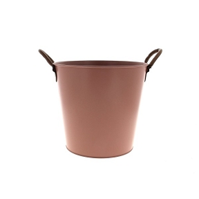 Cache-Pot Zinc Vieux Rose Anses Cuir Ø24 Ht 22cm