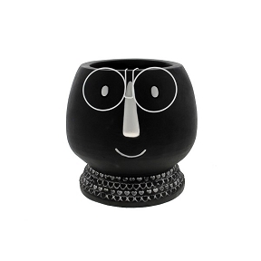 Cache-Pot Visage Noir Avec Lunettes Ø25 Ht 23cm