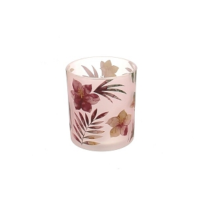 Photophore Motif Fleurs Rose Ø7 Ht 8cm