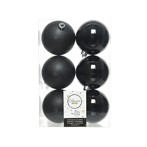 boules noel plastique noir assorties  Ø80mm x 6