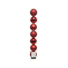 Boules noël plastique rouge assorties ø80mm (x 7)