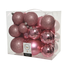 Boules noël plastique rose brillant assorties ø100 mm (x 26)