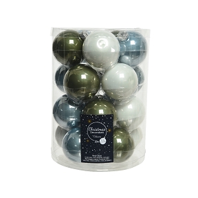 Boules noël verre bleu-vert-blanc ø60mm (x 20)