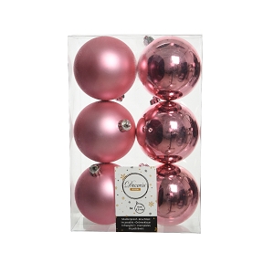 Boules noël plastique rose brillant assorties ø80 mm (x 6)