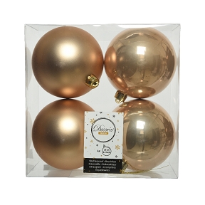 Boules noël plastique caramel assorties ø100 mm (x 4)