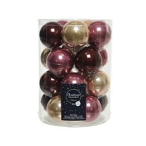 Boules noël verre rose-caramel-acajou ø60mm (x 20)