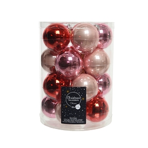 Boules noël verre rose-rouge-rose pâle ø60mm (x 20)