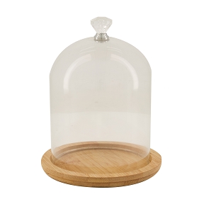 Cloche verre sur plateau bois ø12 ht 16cm