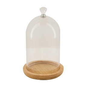 Cloche verre sur plateau bois ø19 ht 28cm