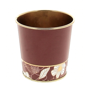 Cache-pot zinc rouge motif fleurs ø13.5 ht 12cm